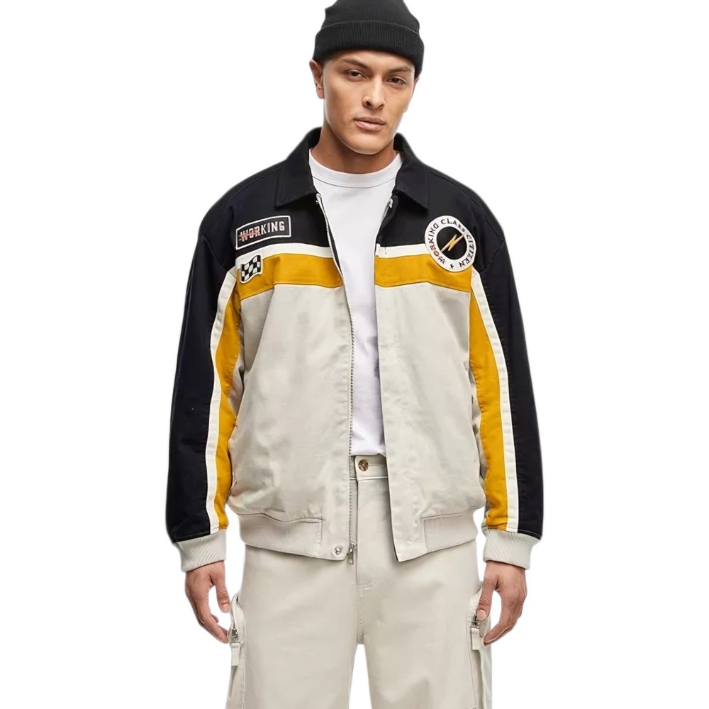 Mode of One Men's Twill Racer  Winter Jacket Dark Ecru Colorblock Patches‎ LARGE